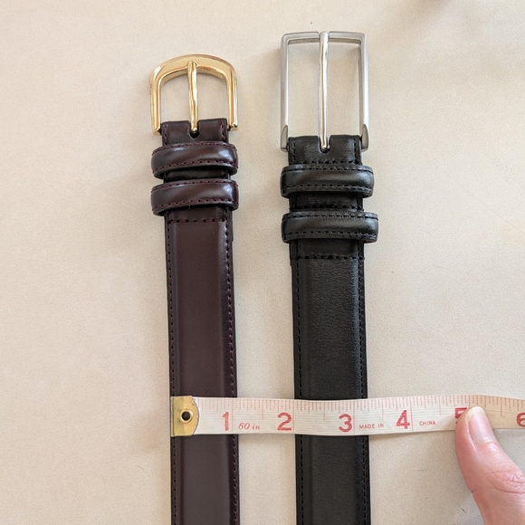 2 Men's Leather Dress Belts 40 42 Black Silver Buckle Oxblood Gold Nordstrom - Picture 4 of 17